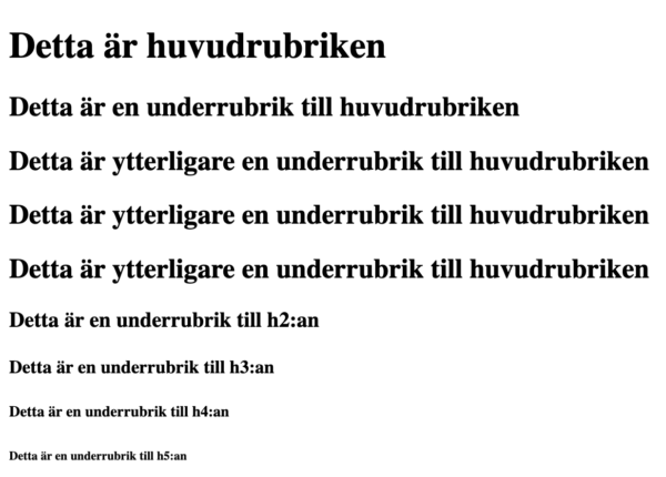 Skärmdump på våra rubriker i webbläsaren.