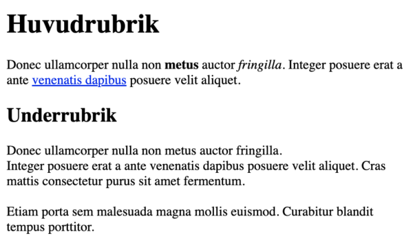 Skärmdump på vårt HTML-dokument där vi lagt till en länk.